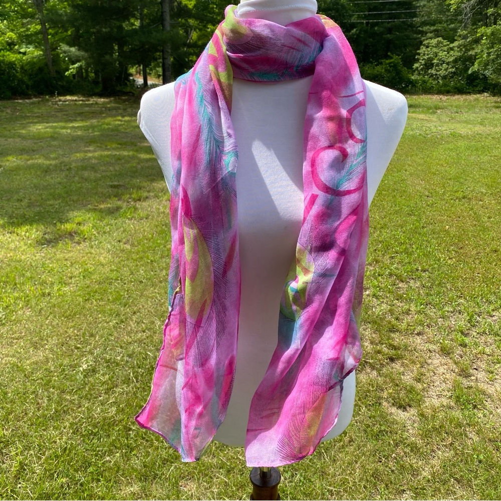 APEXX COLLECTION NEW SCARF PINK GREEN BLACK PEACOCK FEATHERS NWT WRAP RECTANGLE